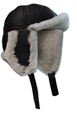 TruClothing.com Herren Mütze 100% Echtleder Braun Creme Ingwer Trapper Aviator Stil