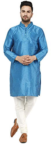 SKAVIJ Kurta Pyjamaset För Män Siden Fest Festklänning Turkos M