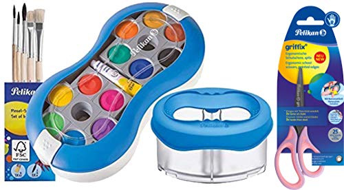 Pelikan-Malset, blau, Space-12+Wasserbox+5er Pinsel+Schere spi/rosa