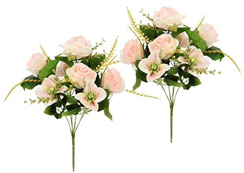 Künstlicher Blumen-Strauß Rosen/Christrosen Weihnachtsdeko Tischdeko Gefälschte Blumendeko Mittelstücke Bouquet Seidenblumen Hochzeit Kunstblumenstrauss 2er Set