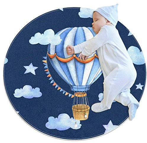 Runder Teppich Cartoon Heißluftballon Kinder Spielmatte Spieldecke Teppich Kinderzimmer Kinderteppich Rutschfest Runder Matte 80x80cm