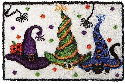 ZFFLYH Latch Hook Kits, Latch Hook Rug Kit for Adults Kids Halloween Hat Latch Hook Kits with Printed Canvas 52X38cm/20.5 Inch X15 Inch