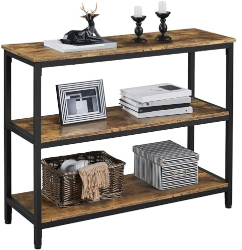Yaheetech Console Table, Industrial Hallway Table with Wooden Storage Shelves, Narrow Entryway Table 3-Tier Sofa Side End Table for Living Room/Entrance/Corridor, 101x35x80cm