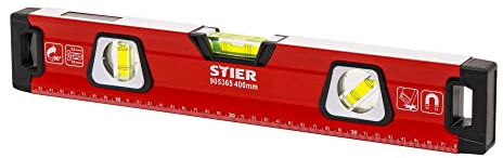 Niveau à bulle STIER Premium, avec aimant et trois fioles, 400 mm, 0,5 mm/m, mesure verticale et horizontale, fiole à miroir, mesure précise, alliage d'aluminium, surface doublement fraisée