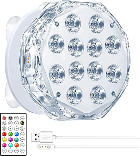 Idealife Illuminazione per piscina a 20 LED, luce subacquea, magnetica, ricaricabile, completamente impermeabile, con telecomando RF e Q-Pad, grandi ventose magnetiche per acquario, spa Whirlpool
