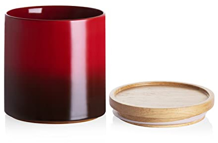 Sweejar Ceramic Food Storage Jar, Stackable Kitchen Canisters, Containers with Airtight Seal Wooden Lid for Serving Ground Coffee, Tea, Sugar, Salt and More - 16 Fl Oz (Gradient Red)