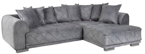 Riess Ambiente Modernes XXL Ecksofa DECADENCIA 319cm Silbergrau Samt inkl. Kissen Eckcouch Sofa mit Samtbezug Couch