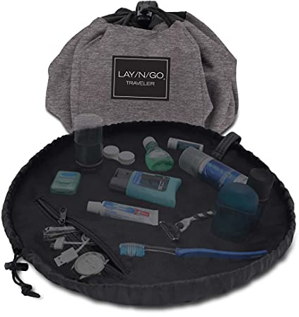 Lay-n-Go Drawstring Toiletry Bag - Water-Resistant 4-In-1 Lay Flat Toiletry Bag - Durable, Easy-To-Clean Travel - For Men & Women - Machine Washable & Compact (20, Grey)