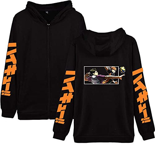 Flyself Unisex Haikyuu Kapuzenpullover Langarm Gedruckt Hoodies Sweatshirt Baumwoll Pullover mit Reißverschluss Jacke Hinata Shoyo Kostüm Kageyama Für Fans
