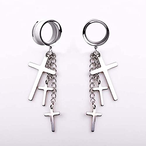 XINHE 2 Stück Edelstahl Ohrringe Kreuze Flesh Tunnel Ohrpiercing Plug Set Schraube Ohr Expander Plugs Tunnel mit Anhänger Ohrpiercing,25mm