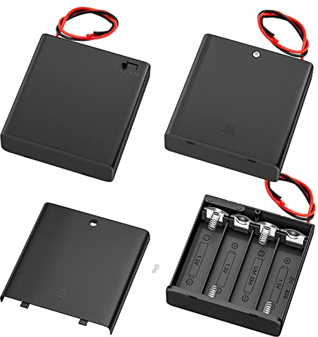 DAIERTEK 4 AA Battery Holder with Switch 6V Battery Case Holder with Cover 4 Slots 1.5V AA Battery Storage Box with Wires Battery Connector -3pcs