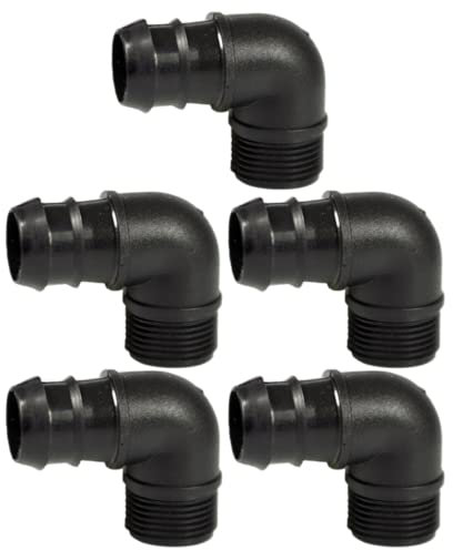 Raccordo a Gomito Connettore Angolare con Portagomma e Filetto 90° per Tubi in PE e Sistemi Irrigazione a Goccia, Nero - Orto Facile (5, 20 mm x 3/4)