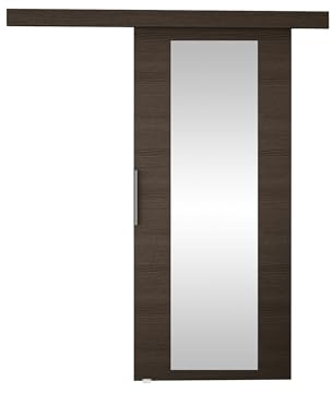 Schiebetürsystem Pikano IV mit Selbstschließer Zimmertür Aluminiumgriffe Komplett-Set für Schiebetüren, Tür Innentüren Trennwände (Choco/Spiegel, Modell: 70)