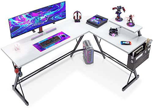 ODK Gaming Tisch, Gaming Schreibtisch Eckschreibtisch für Gamer, Schreibtisch L Form mit Monitorständer für Büro (Weiß, 167 x 120 cm)
