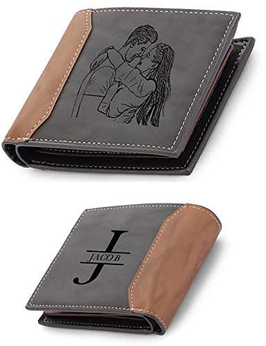 kaululu Personalisierte Geldbörse für Männer Portmonee mit Foto Großbuchstabe Namen Braun Leder Geschenke für Männer Valentinstag Geburtstag Vatertag