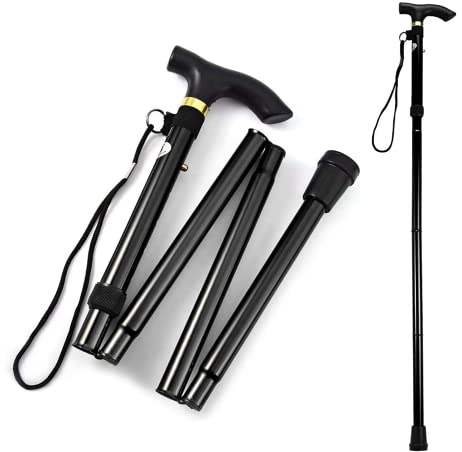 Bastone da Passeggio Pieghevole Nero Canna da Passeggio Regolabile da 33-37 Pollici Bastone da Passeggio in Alluminio Bastoncini da Trekking per Escursionismo, Anziani