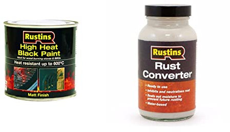 Rustins 250ml High Heat Paint - Black, HRBL250 & Rust Converter 250ml