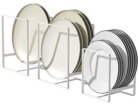Hikinlichi 3 Upright Wall Cupboard Dish Drainer Plate Organiser Holder Metal Plate Dishes Organiser Racks Stand for Worktop and Cupboard White