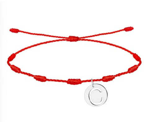 cotigo Pulsera Nudos Roja con Letra Inicial A-Z Acero Inoxidable-Amuletos de la Suerte y Proteccion-Pulsera Mal de Ojo-Pulsera Hilo Rojo para Parejas Amistad Mujer