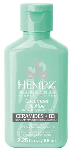 Hempz Body Lotion Limited Edition Mini Daily Moisturising Cream, Shea Butter, Aloe Body Moisturiser - Skin Care Products, All Natural Hemp Seed Oil Travel Size 2.25 Fl Oz - Cucumber & Aloe