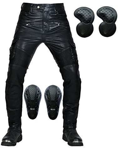 SHAIYOU Pantalon De Moto pour Hommes,Cyclisme Pantalon en Cuir De Protection Imperméable Et Coupe-Vent Cargo De Moto Pantalon avec Poches Et 4 Protéger Pads (B,L)