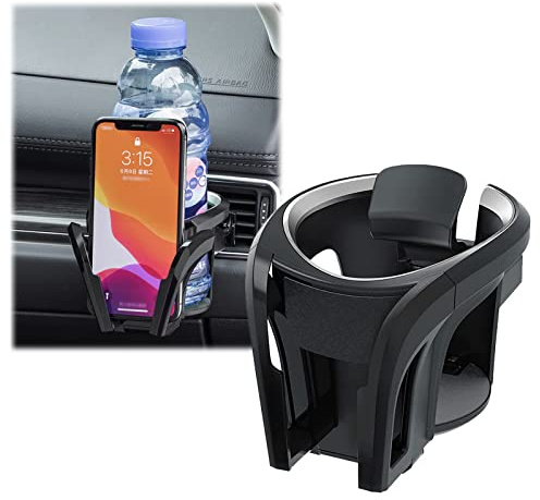 FLAVNT Supporto per Portabicchieri da Auto, 2 in 1, Regolabile, Supporto per Smartphone, Supporto per Bocchette di Ventilazione Auto, Compatibile con la Maggior Parte dei Veicoli