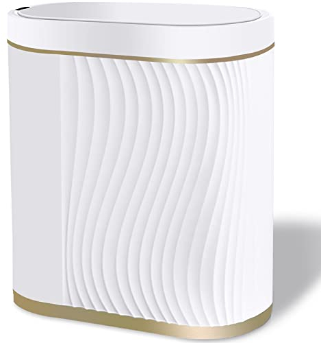 GloDeals Petite poubelle de salle de bain avec couvercle automatique, fine et intelligente, en plastique, avec détecteur de mouvement, pour chambre à coucher, salle de bain, bureau (bordure