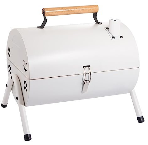 Supernal Tischkohlegrill, tragbarer Holzkohlegrill, kleiner klappbarer Tischgrill für Outdoor-Kochen, Camping, Picknicks, Hinterhof, Balkon, weiß, 2 Kohle-Tanks, 2 Backnetze, 1 Backform