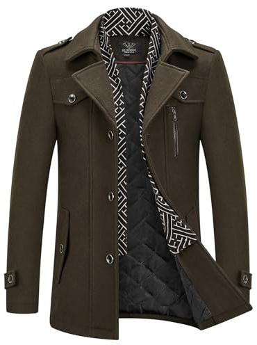KUDMOL Herren Wintermantel aus Wollmix mit abnehmbarem Schalkragen | mittellanger einfärbiger Wollmix-Mantel, warm gepolstert, mit mehreren Taschen, geeignet für Büro und Alltag im Winter