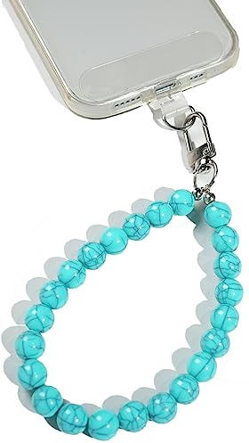 AMAYO - Handykette Universal, Handyanhänger, Handy Perlen Schlüsselband, Handschlaufe, Handygurt, Armband, Handyband, kompatibel mit jedem Handy, Smartphone und Handy Hülle (Türkis Marmor)
