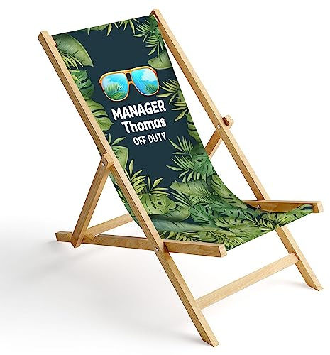 Ferocity Personalisierbarer Holz-Liegestuhl Klappbar Klappliegestuhl Sonnenliege Strandstuhl Wechselbezug Motiv Duty Off [119]