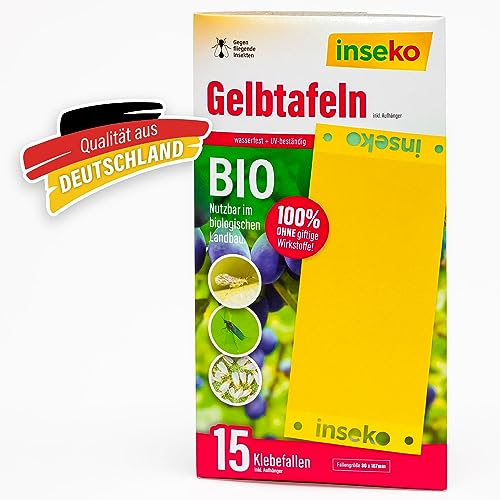 inseko 15x große Gelbtafeln – Gelbsticker gegen Trauermücken & Weiße Fliegen – 100% giftfrei – Gelbfallen für Zimmerpflanzen – Made in Germany