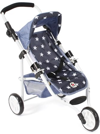 Bayer Chic 2000® Passeggino per bambole Lola – Stella Navy – Passeggino pieghevole – Manico regolabile in altezza 33 – 62 cm – 3 ruote Jogger – Bambole fino a 50 cm – 3 – 6 J