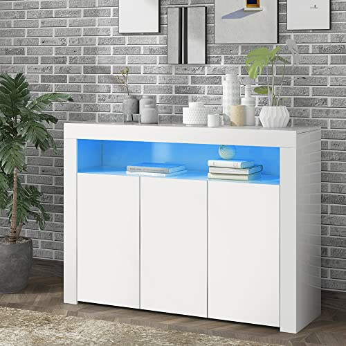 Merax Kommode Sideboard Wohnzimmer Buffetschrank Komodenschrank Kommode Vintage mit LED Holz Kommode Schlafzimmer Sideboard Büro