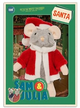 The Mouse Mansion Sam & Julia - Kuscheltier Maus der Weihnachtsmann - das Original aus der beliebten Kinderbuch-Reihe – 1/12 Größe für Standard-Puppenhaus – enthält: 1 Stofftier Maus 12 cm