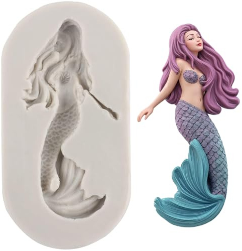 MINFEIDMS Moules En Silicone Sirène Moules À Bonbons Au Chocolat Sirène Pour Décoration De Gâteau Sur Le Thème De La Sirène Cupcake Topper Pâte À Gomme Argile Polymère