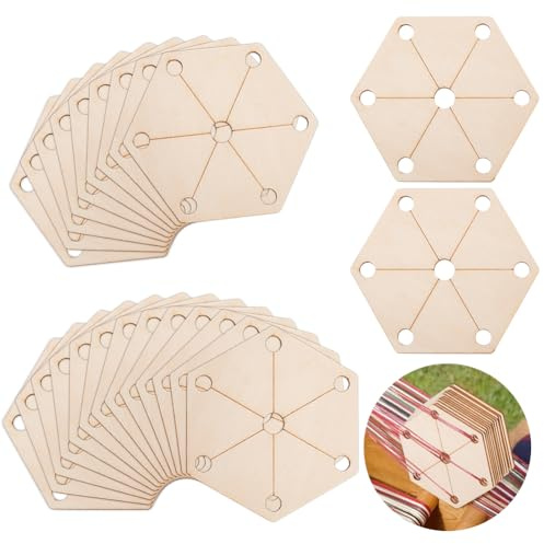 AHANDMAKER 24 Stück Sechseck-Webkarten, 2.6x3 Zoll Holzwebstuhlkarten, Handgefertigte Webwerkzeuge, Webzubehör, Holzbrettchen, Webkarten, Holzwerkzeug Für Strickwebstuhlzubehör, Papayawhip