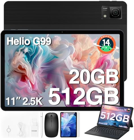 DOOGEE T40 Tablette avec Clavier, Tablettte 11 Pouces Android 14, 20GB RAM+512GB ROM (2TB TF) Octa-Core Helio G99, 2.5K FHD+, 4G LTE+5G WiFi,GPS,8580mAh,16MP+8MP, Tablette Tactile |Souris|Etui - Noir