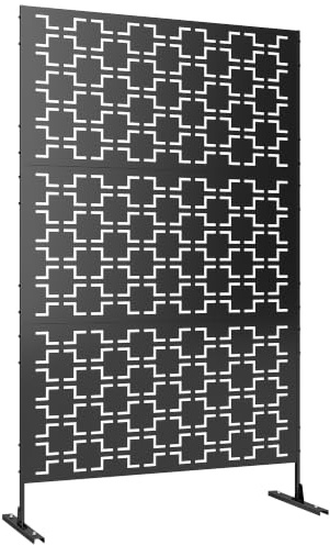 Outsunny 6.5FT Decorative Garden Privacy Screen, Grid Style, Black | Metal Freestanding Outdoor Divider with Stand, Decorative Privacy Panel, Expansion Screws, Garden Pool Hot Tub