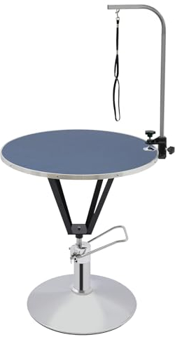 360° Drehbar Hydraulische Hebe Haustier Schertisch Trimmtisch Groomer Tisch mit Galgen und Seil max. Tragelast 100kg für Heim und Zoohandlungen zum Föhnen Trimmen Scheren für Ihr Haustier 70cm Rund