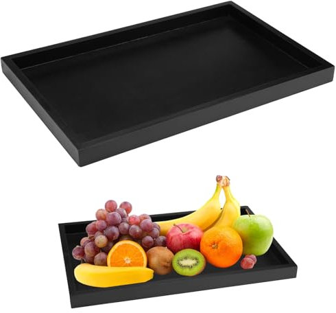 Bandeja Madera Rectangular, Bandejas de Madera 32 X 20 X 2cm, Antibacteriana y Antimoho Bandeja Cocina para Té, Bebidas, Café, Aperitivos, Fruta, Hogar, Cocina, Baño, Restaurante y Bar (Negro)