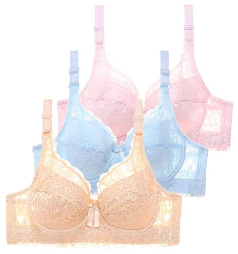 CSWH 3er Pack BHS Damen mit Bügel Push Up Sexy Spitzen-BH Frauen Starker Halt Große Brüste Klassische BH Set Bequemer Unterwäsche Bra mit Verstellbaren Trägern für Alltag