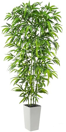 FSOHOI Árbol de bambú artificial, planta de bambú artificial con maceta alta, hojas de seda para interiores y exteriores, árbol de bambú sintético (1,6 pies)