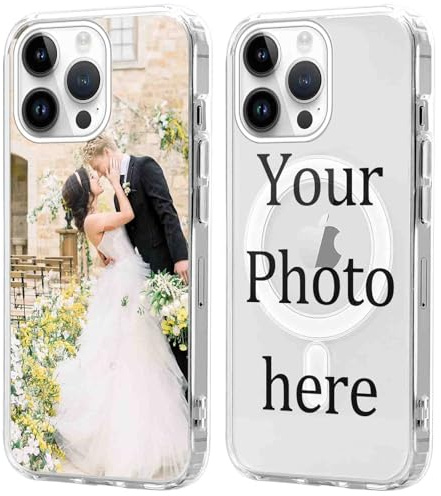 Coiwxmoi Personalisierte Magnetisch Handyhülle für iPhone 14 Pro Max 6,7'' [Kompatibel mit MagSafe], Klare Personalisiert Hülle mit Bild Foto Text Selbst Gestalten Schutzhülle für iPhone 14 Pro Max
