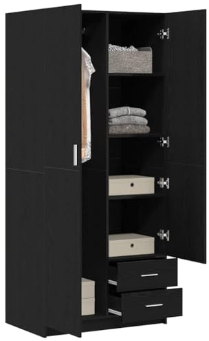 vidaXL Kleiderschrank Schwarz Eichen-Optik 80 x 52 x 180 cm | Viel Platz für Kleidung und Accessoires, Zeitgemäße schwarze Eichenoberfläche passt zu modernen Innenräumen,