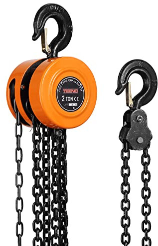 Paranco Manuale a Catena con Gancio Resistente TEENO, 2000 kg, 3,0 m di Sollevamento Max, Paranco a Catena Doppia Catena di Carico, Catena G80