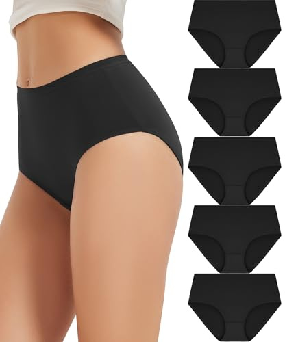 Bobelle Wear Unterhosen Damen Baumwolle Unterwäsche Hohe Taille Slips Atmungsaktiv Panties Weich für Frauen 5er Pack（XL,Schwarz