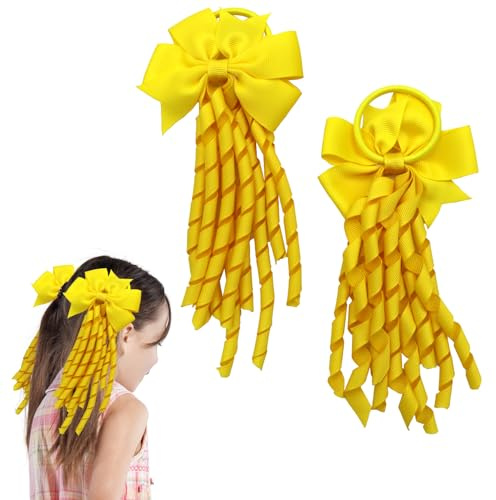 2Pcs Yellow Hair Accessories, School Hair Bow Spiral Hair Yellow Scrunchie
