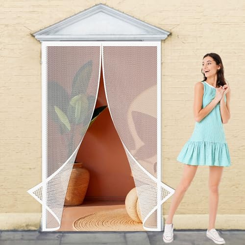 Fliegengitter Balkontür Magnet 78 x 225 cm Fliegengitter Tür mit Stärkere Magneten Ohne Bohren für Balkontür Terrassentür, Weiß