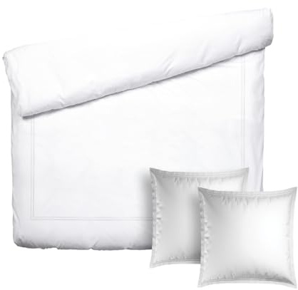 Pure Cotton 3-teiliges Doppelbett-Set – Bettbezug 240 x 220 cm und 2 Kissenbezüge 63 x 63 cm – 100% Baumwollsatin, Fadenzahl 200, 120 g/m² – Oeko-TEX®-Zertifiziert – Silhouette - Weiß/Weiß
